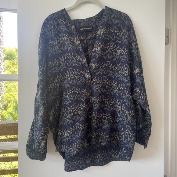 Zadig & Voltaire Deluxe Tine‎ Print Deluxe Blouse, Blue, Medium - Picture 1 of 5